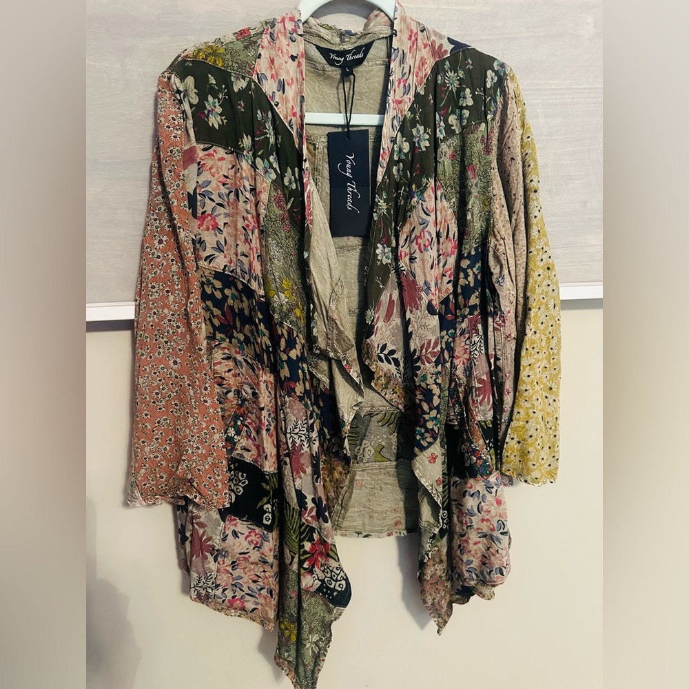 NWT Young Threads Floral Patchwork Cardigan! SZ Large
